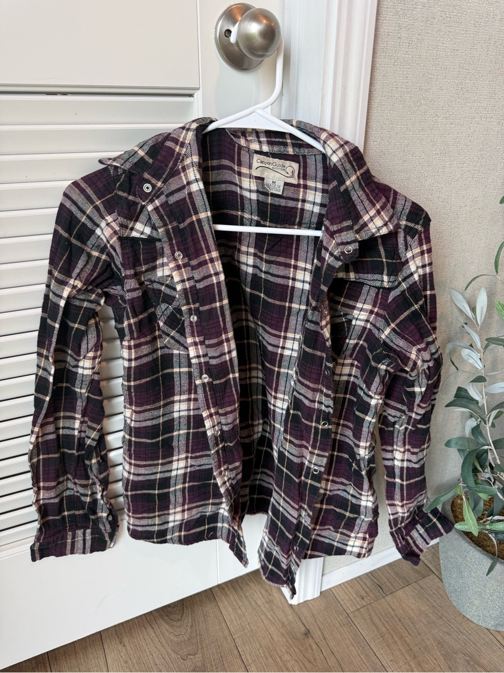 Cozy Plaid Button-Front Jacket - Purple & Black